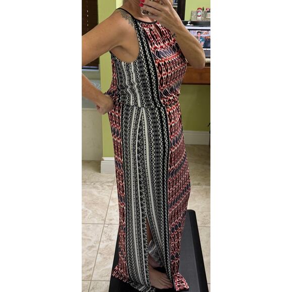 London Times medium Maxi geometric stripe sleeveless front tie dress - Picture 6 of 6